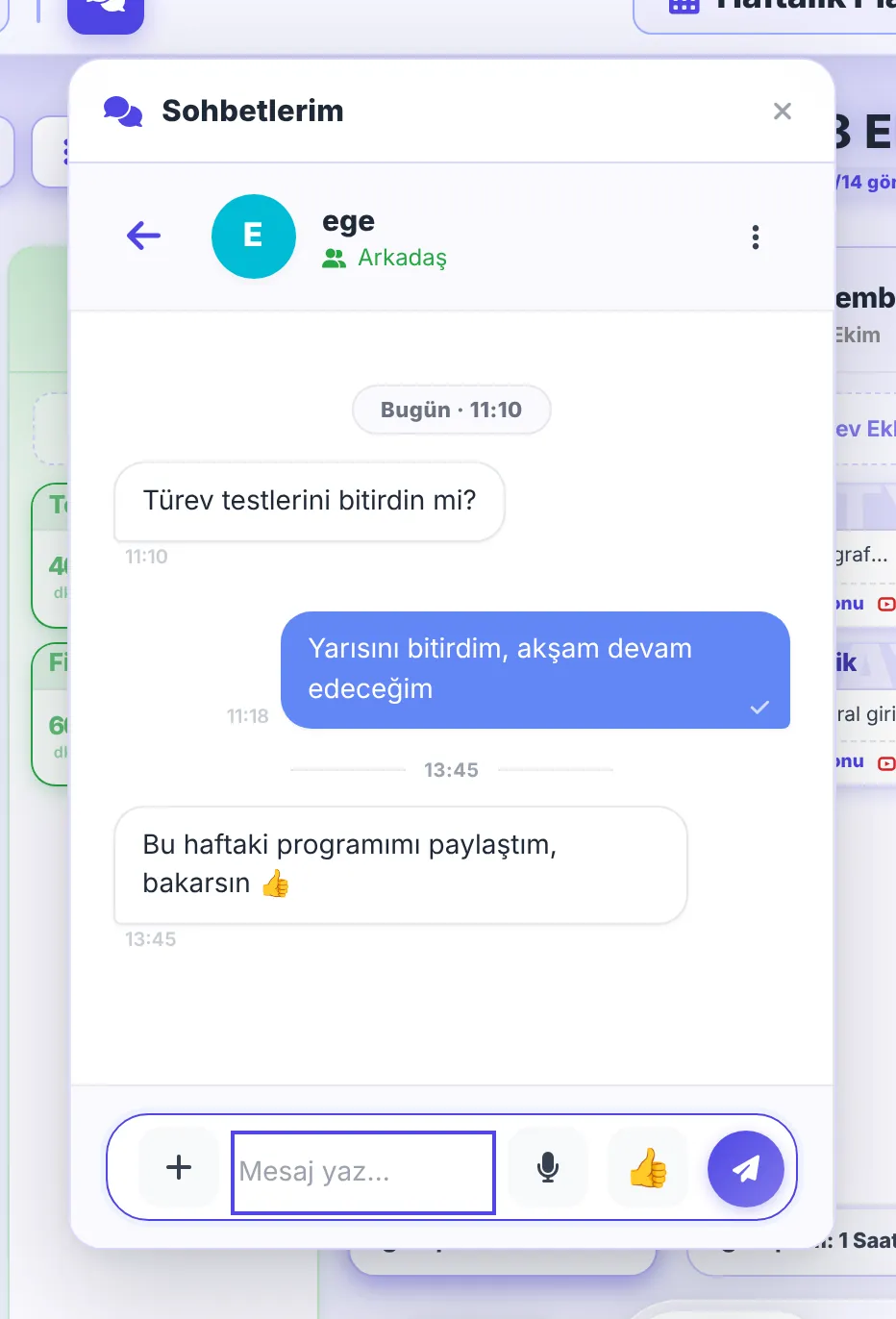 Açık bir sohbet: mesajlar ve yazma alanı